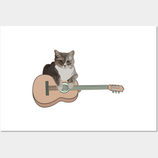 Cat Play Guitar Posters and Art